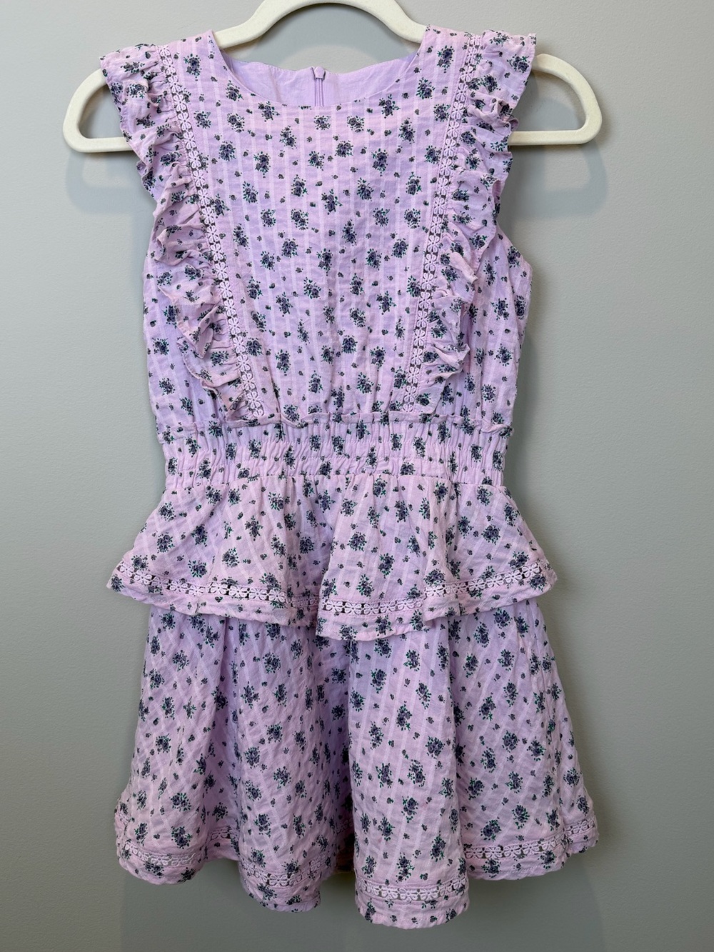 PLEAT. Girls Size 10 Lavender Floral Ruffle Dres